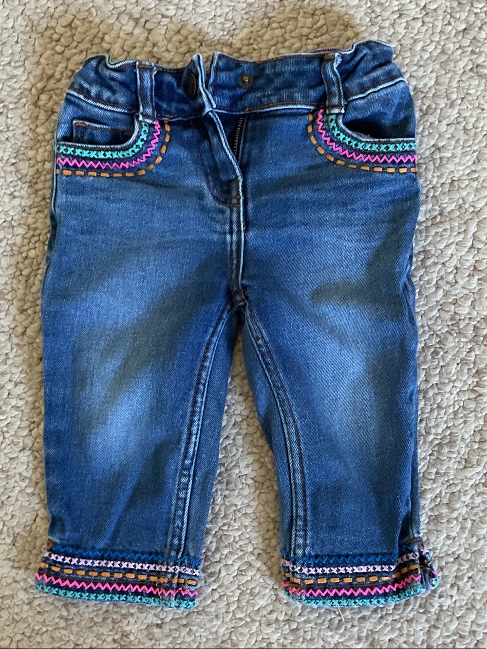 Mini Boden Denim Capris with Colorful Embroidery